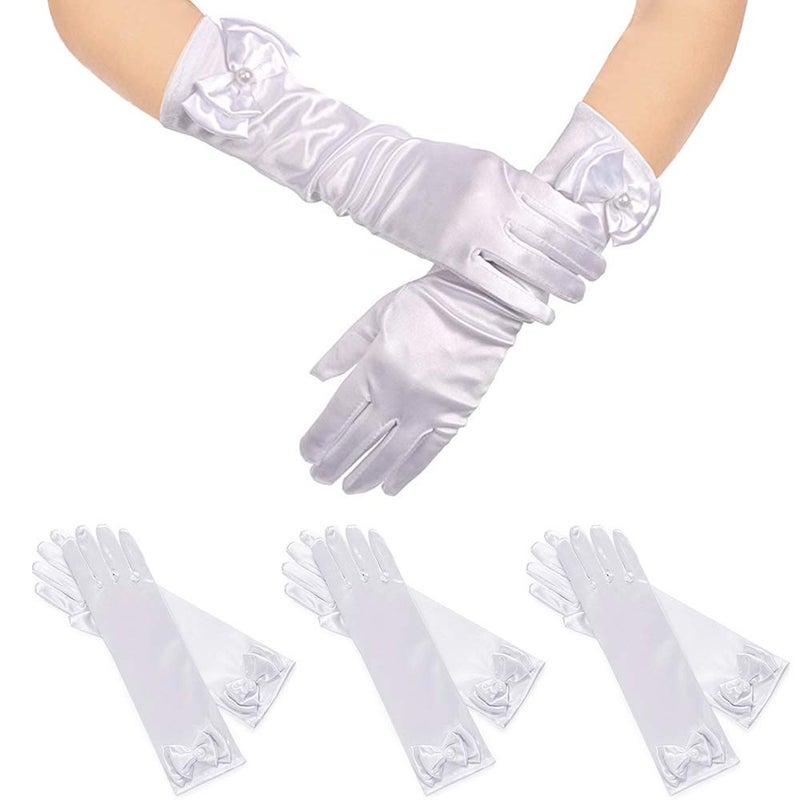 AUHOKY 4 Pairs Little Girls Long Elbow Length Formal Gloves, Age 3-8 (White) - Image 1